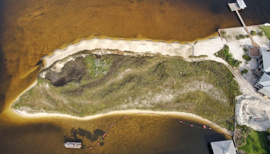 Living shoreline in development progress aerial shot